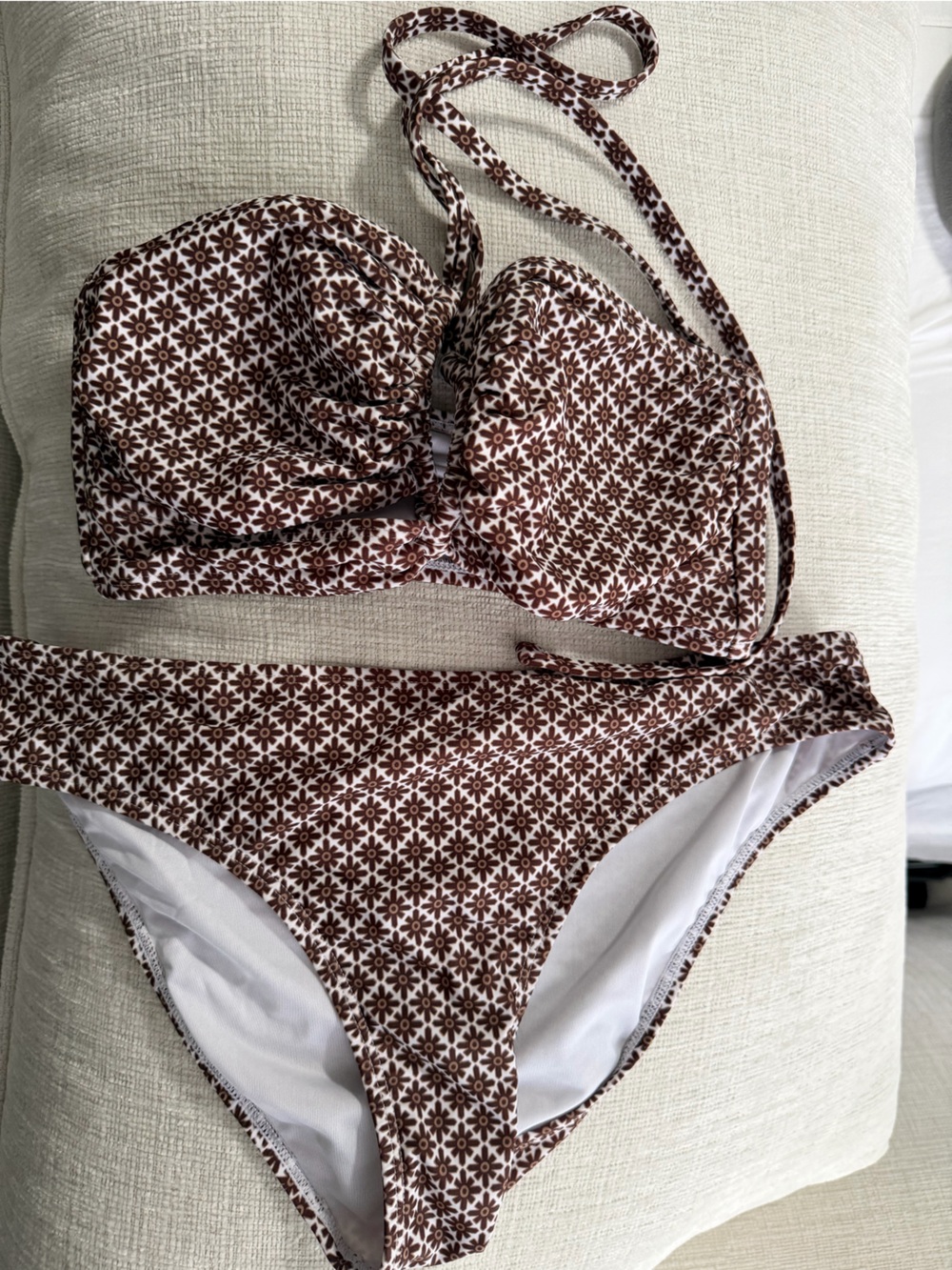 Brown Floral Print Bikini Top